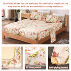 Qsh 100% Egyptian Cotton Floral Sheets For Split King Size Bed, Red Yellow Flowers Plant Pattern Botanical Printed Bedding Deep