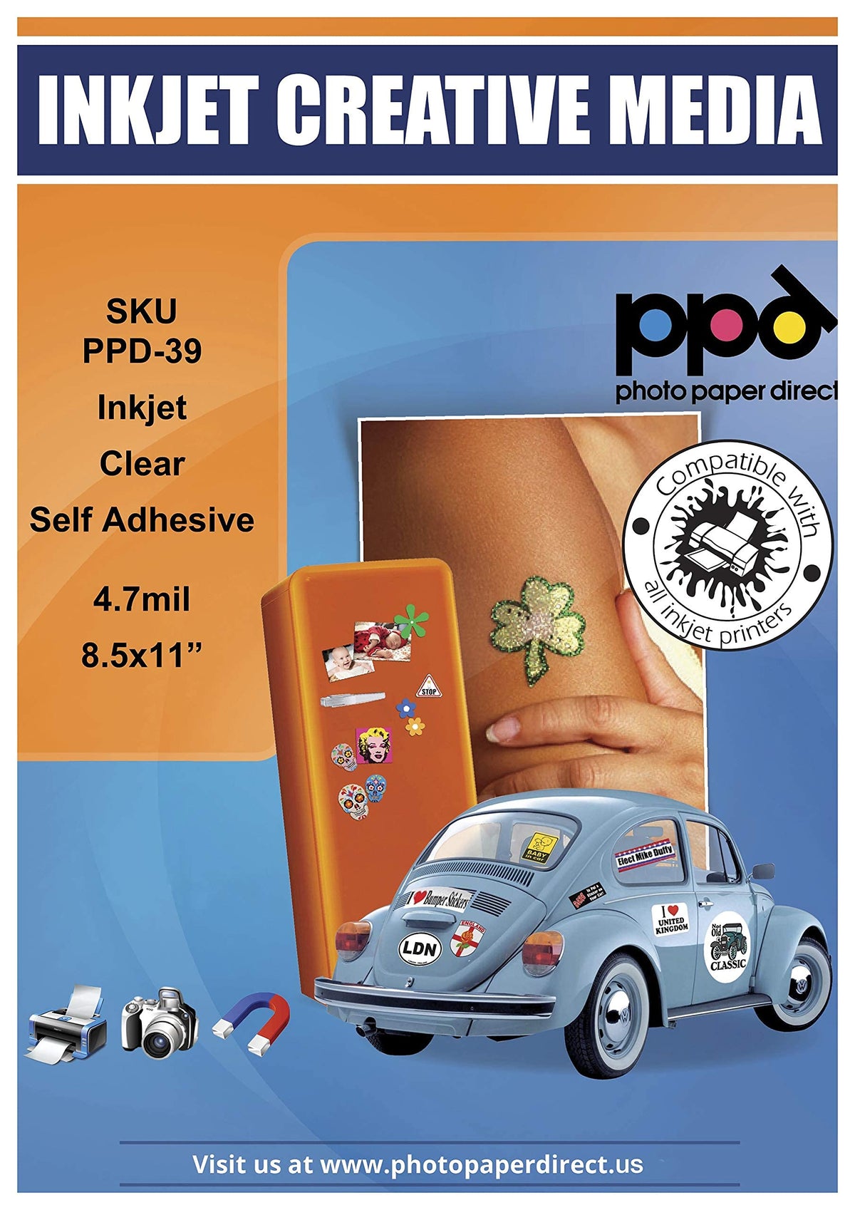 Ppd 50 Sheets Inkjet Clear Transparent Self Adhesive Sticker Paper 8.5X11 Full Sheet Photo Quality Instant Dry Scratch And Tear