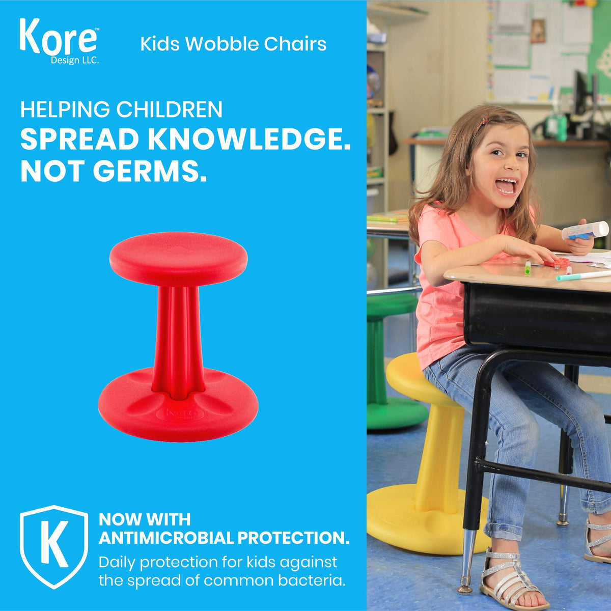 KORE Design Wobble Stool Chair, Girls + Boys Kid Desk Stools, Ergonomic Small Office Chairs, Flexible Seating for Active Kids, ADD/ADHD, Classroom, School, Home, Junior (16in), Age 8-9 yrs, Red