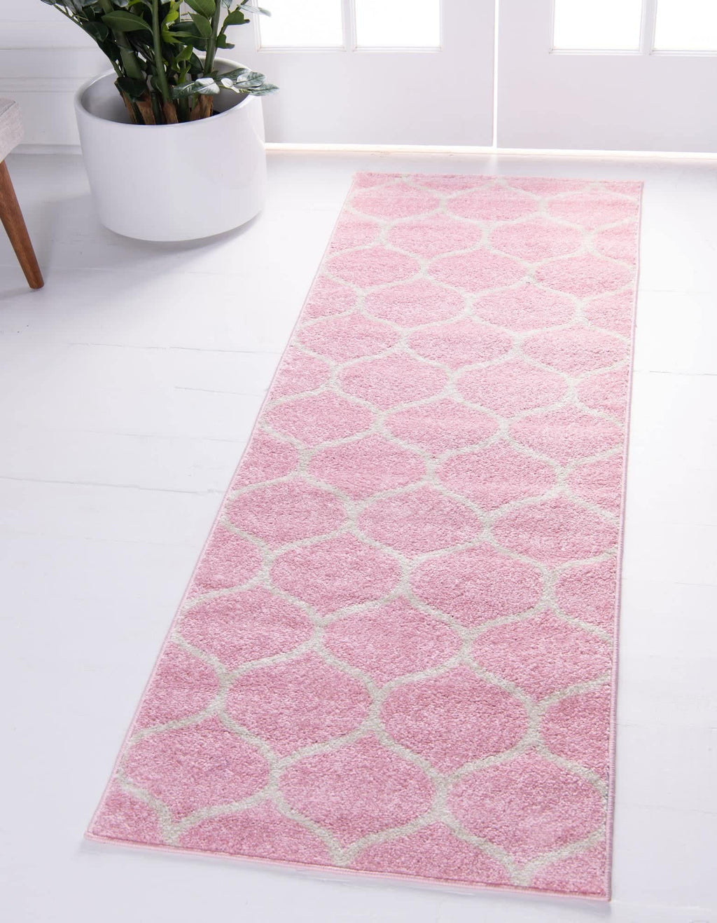 Unique Loom Trellis Frieze Collection Area Rug - Rounded (2' x 10' Runner, Light Pink/ Ivory)