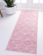 Unique Loom Trellis Frieze Collection Area Rug - Rounded (2' x 10' Runner, Light Pink/ Ivory)
