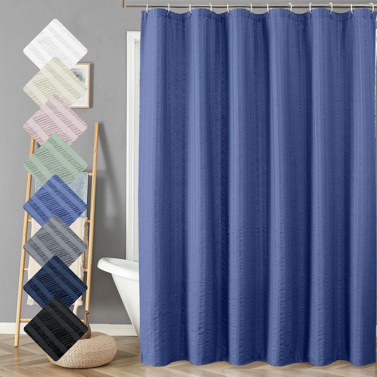 Aiyufeng Extra Long Royal Blue Shower Curtain 96 Inch Long, Embossed Texture Fabric Bathroom Shower Curtain, Large Hotel Bath Cu