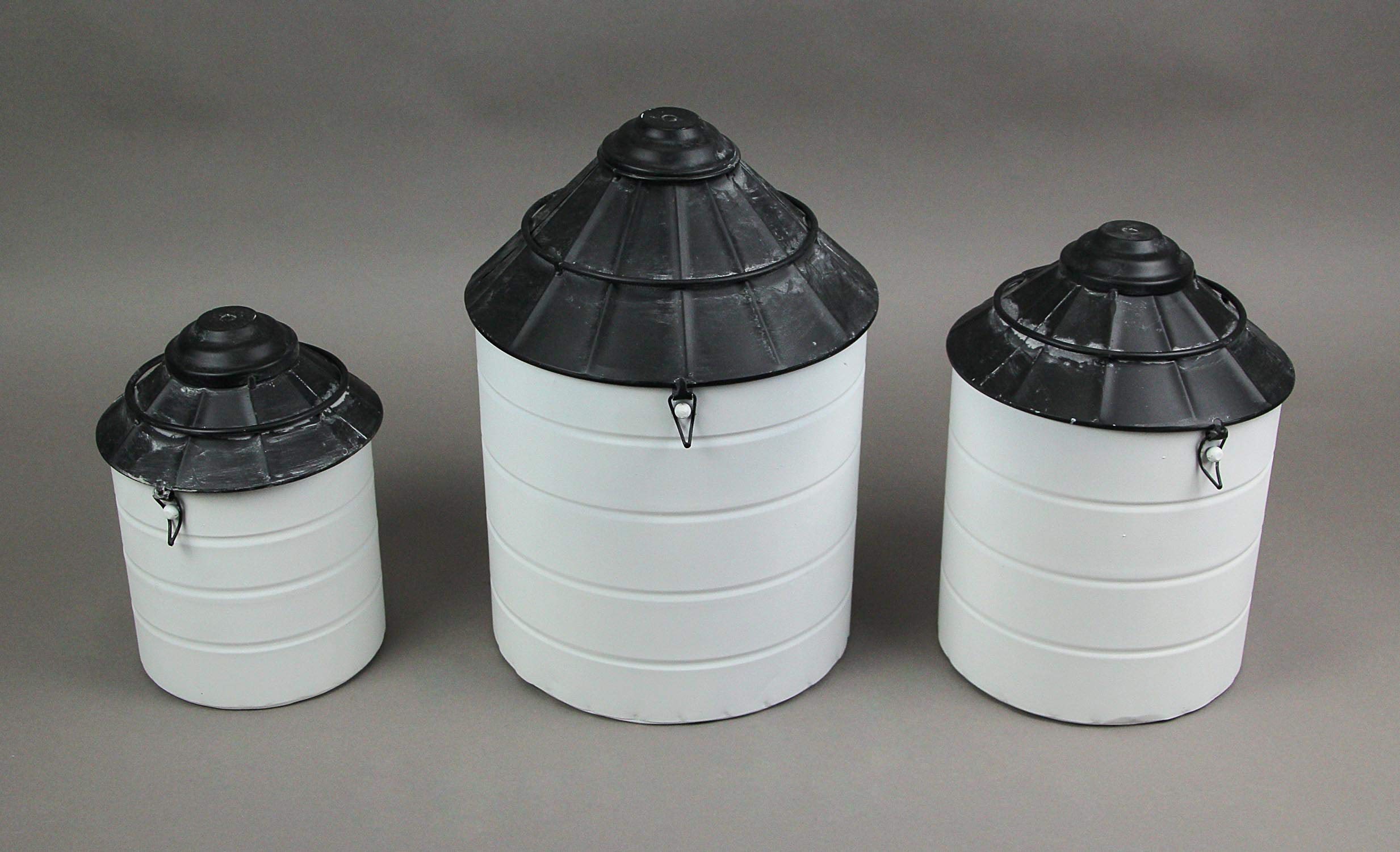 Things2Die4 Set Of 3 Black And White Vintage Farmhouse Tin Silo Canisters, One Size