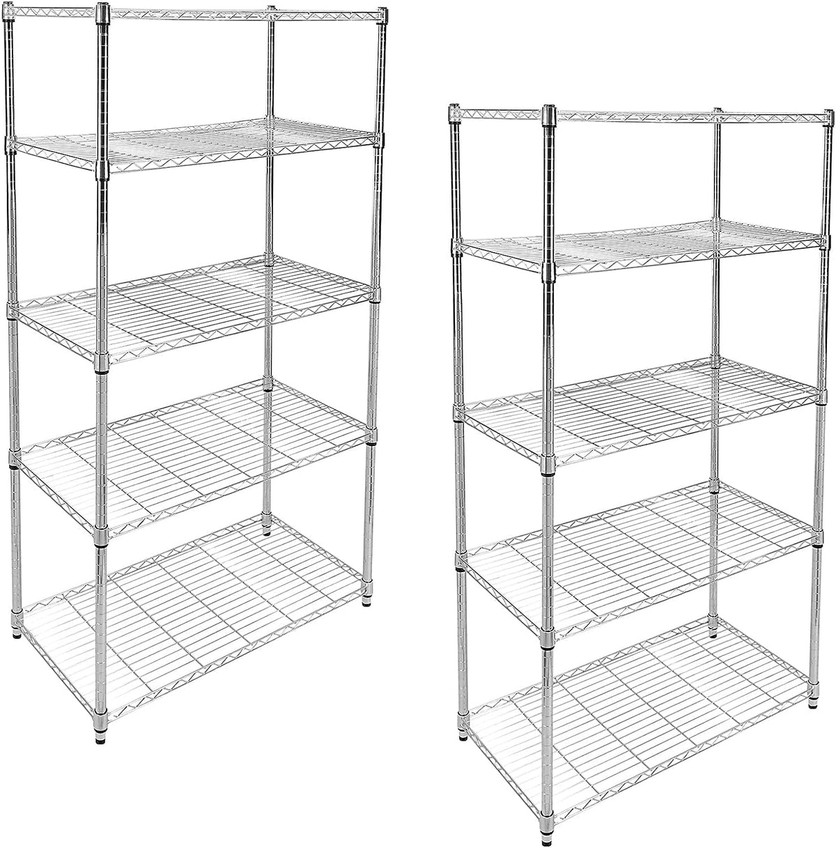 Ipower Simple Deluxe Heavy Duty 5-Tier Shelving Unit, 13.98''D X 35.83''W X 61.02''H Storage Shelving With 1250 Lbs Capacity, Chrome, 2 Pack