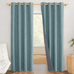 Nicetown 100% Absolutely Blackout Linen Curtains With Thermal Insulated White Liner, Skylark Blue, 52 Inches Wide, 90 Inches Length Energy Saving Curtains For Living Room 2 Panels Set, Vertical Blinds
