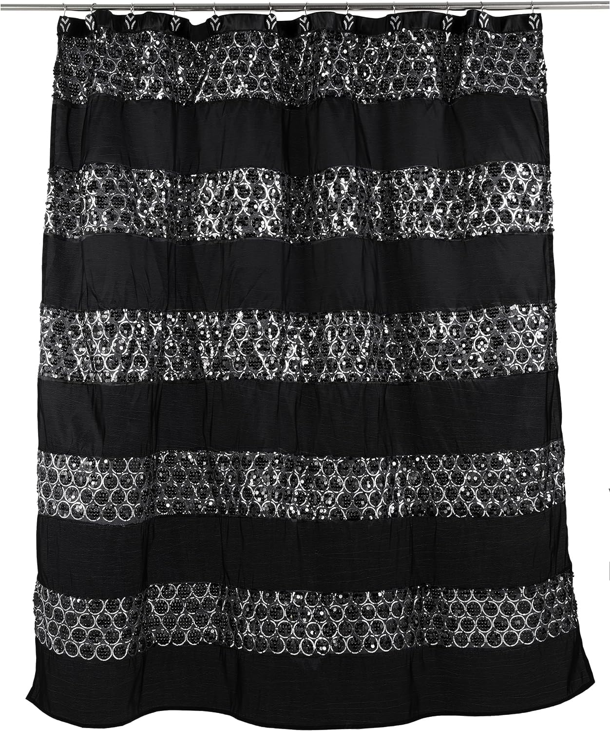 Zahari Home Sinatra Bathroom Shower Curtain Glamorous Bling Fabric Shower Curtain, 72'X70', Black