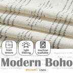 Jinchan Boho Kitchen Curtains Linen Tier Curtains 36 Inches Bohemian Small Cafe Curtains Gray Striped Farmhouse Curtains For Bathroom Rv Camper Light Filtering Rod Pocket 2 Panels Grey On Beige