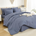 Litanika Queen Comforter Set Bluish Grey - 7 Pieces Bed In A Bag Queen Beddding Comforter Sets, Solid Lightweight Bed Set With C