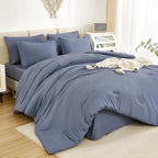 Litanika Queen Comforter Set Bluish Grey - 7 Pieces Bed In A Bag Queen Beddding Comforter Sets, Solid Lightweight Bed Set With C