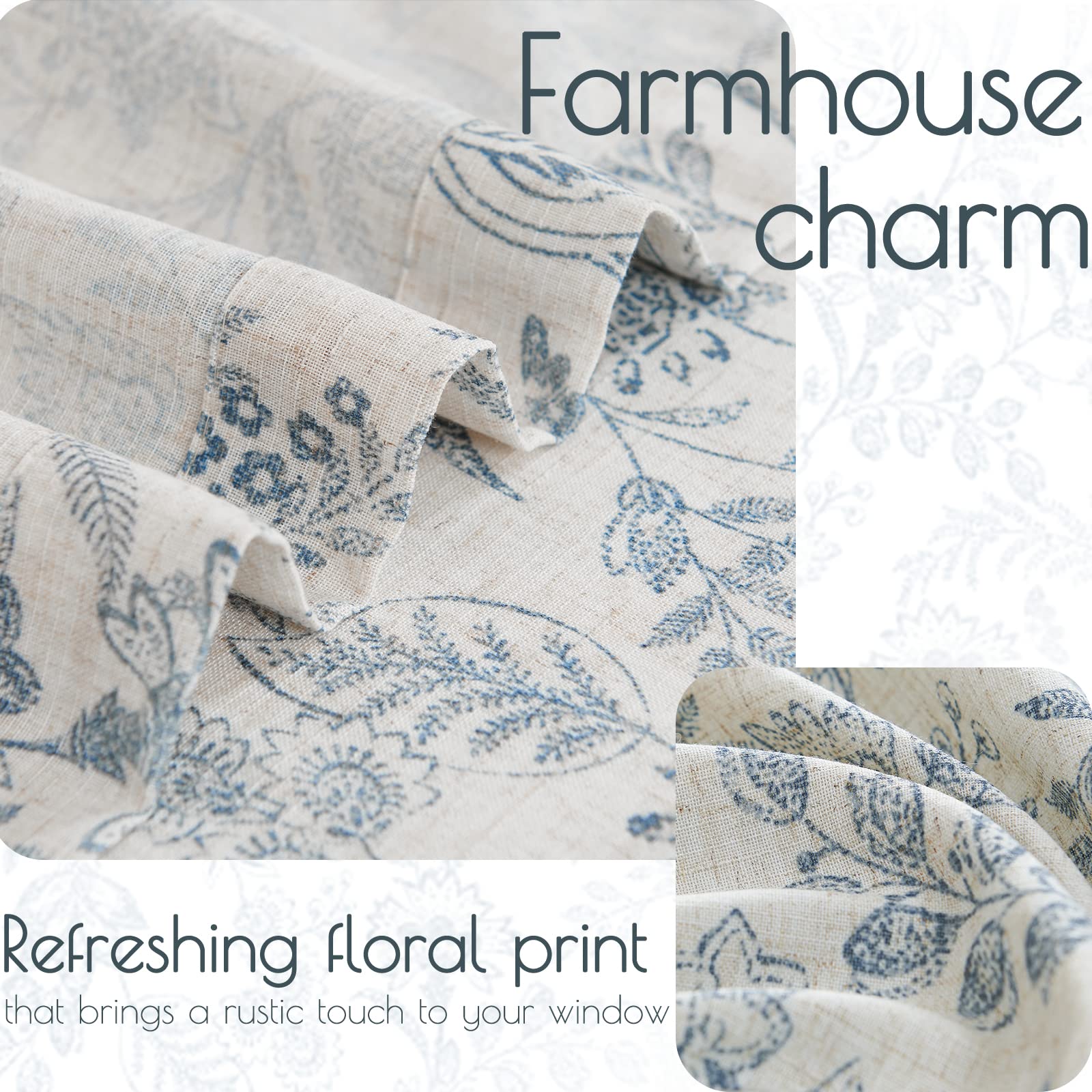 Jinchan Floral Kitchen Curtains 24 Inch Linen Tier Curtains Farmhouse Cafe Curtains Country Botanic Small Window Curtains Rod Po
