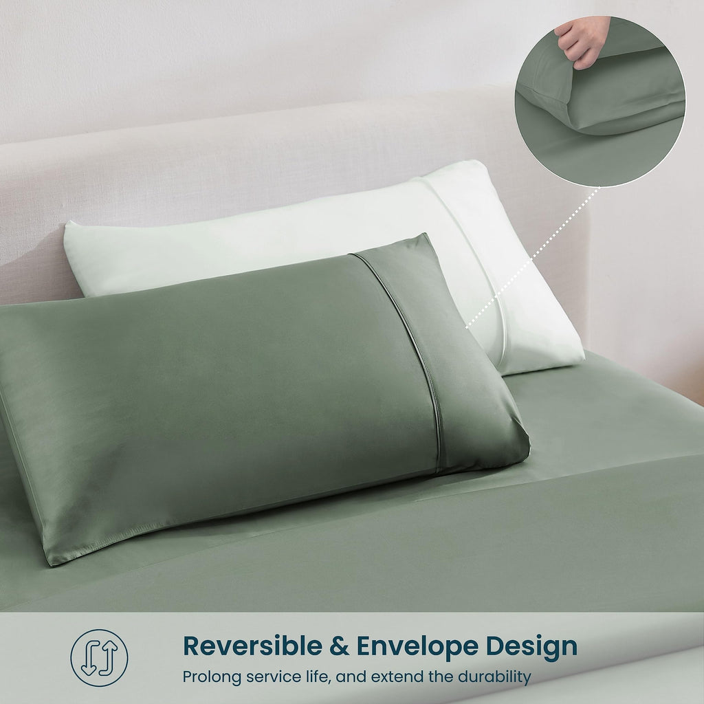Gokotta 100% Bamboo Rayon Fitted Sheet With Pillow Cases, 300 Tc Super Soft Breathable Cooling Fitted Sheet Cal King Size With 4