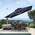 Purple Leaf 10 Feet Double Top Deluxe Solar Powered Led Square Patio Umbrella Offset Hanging Umbrella Outdoor Market Umbrella Garden Umbrella, Navy Blue