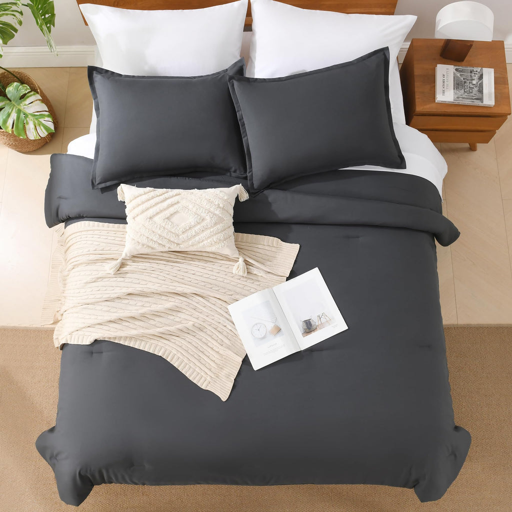 Andency Dark Grey Comforter King Size - 7 Pieces Gray Bed In A Bag King Bedding Comforter Sets, Summer Plain Soft Lightweight Comforter With Fitted Sheets, Flat Sheets, Pillowcases & Shams