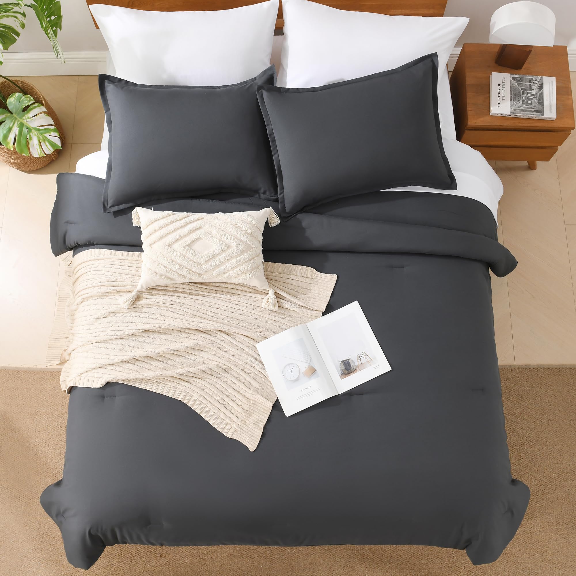 Andency Dark Grey Comforter King Size - 7 Pieces Gray Bed In A Bag King Bedding Comforter Sets, Summer Plain Soft Lightweight Comforter With Fitted Sheets, Flat Sheets, Pillowcases & Shams