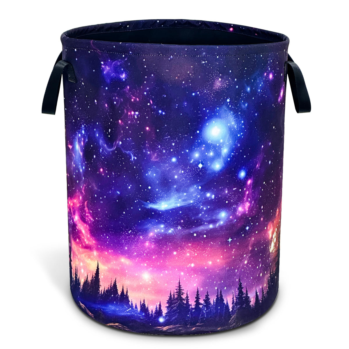 Starry Sky Forest Laundry Basket Foldable Oxford Cloth Hamper 18.9x16.5 In