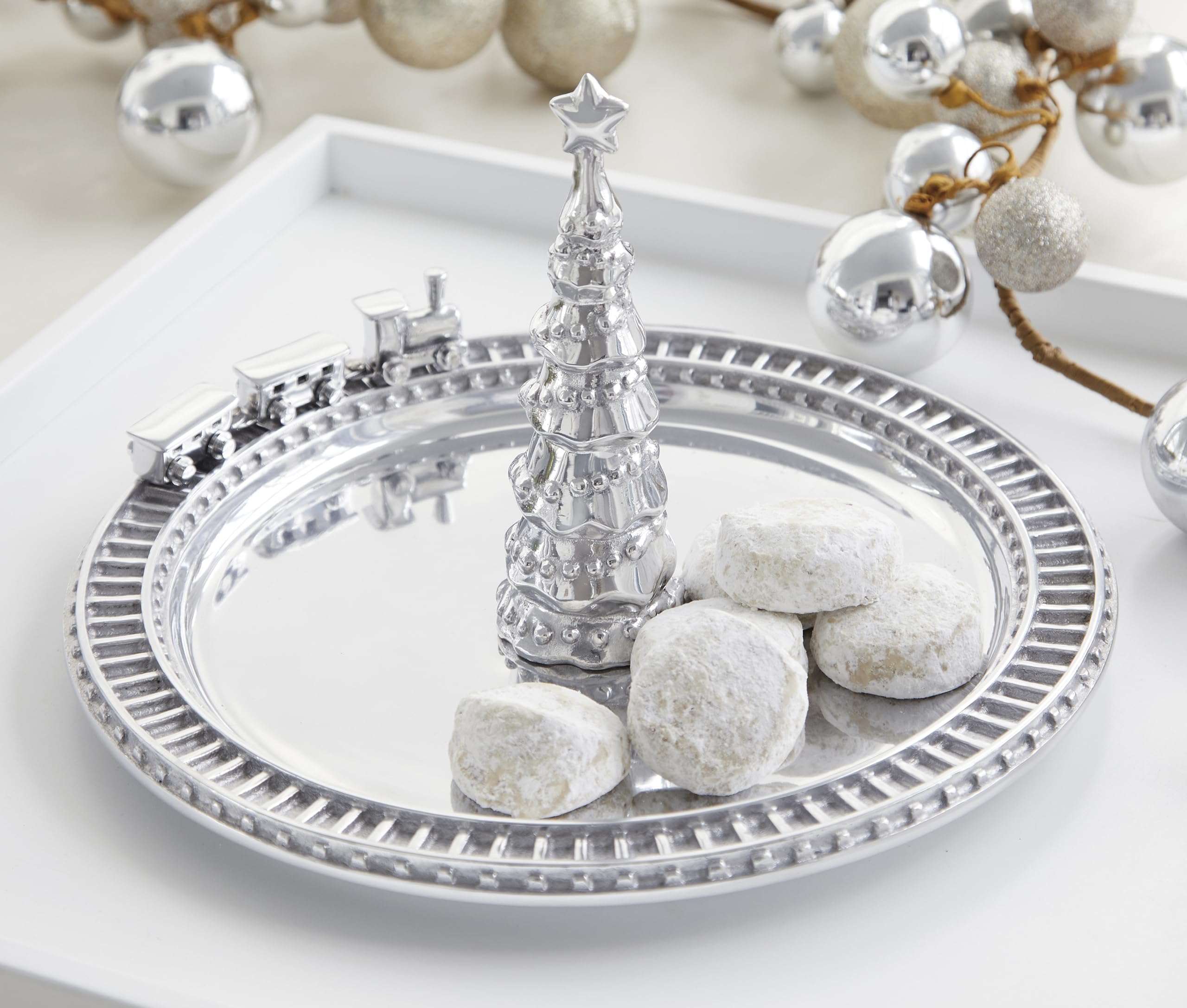 Mariposa Christmas Tree & Train Handcrafted Holiday Server, Silver