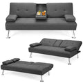 POWERSTONE Futon Sofa Bed Upholstered Modern Convertible Sofa Couch Sleeper with Removable Armrests Cup Holders Living Room Fabr