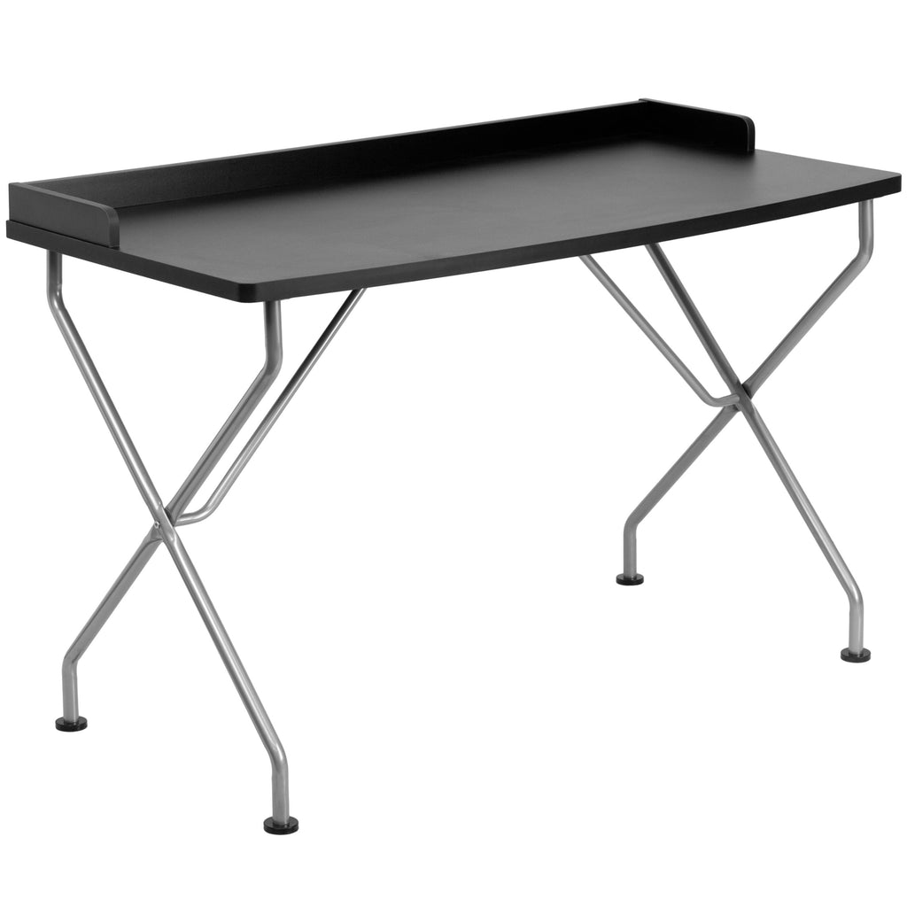 Flash Furniture Black Computer Desk with Raised Border and Silver Metal Frame