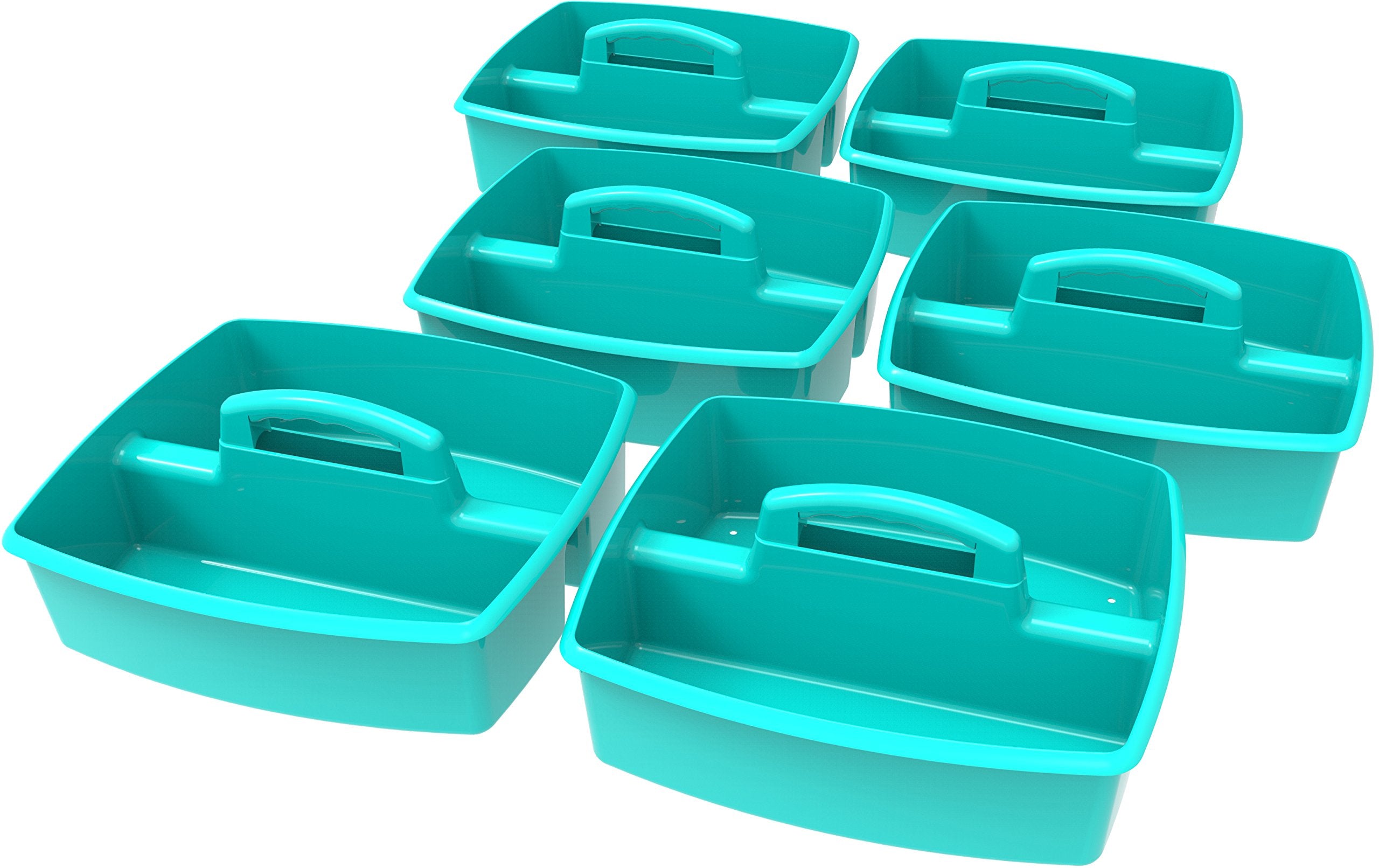 Storex 2-Compartment Large Caddy - Multipurpose Classroom Organizer With Handle, Teal, 6-Pack (00959F06C)