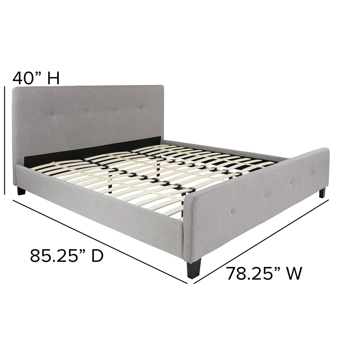 Flash Furniture Tribeca King Size Tufted Upholstered Platform Bed In Light Gray Fabric With 10 Inch Certipur-Us Certified Pocket Spring Mattress