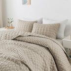 Beige Quilt King Size Bedding Sets With Pillow Shams, Lightweight Soft Bedspread Coverlet, Quilted Blanket Thin Comforter Bed Co