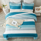 Litanika Full Comforter Set White Teal - 3 Pieces Lightweight Fluffy Bedding Comforter Sets, All Season Down Alternative Comfort