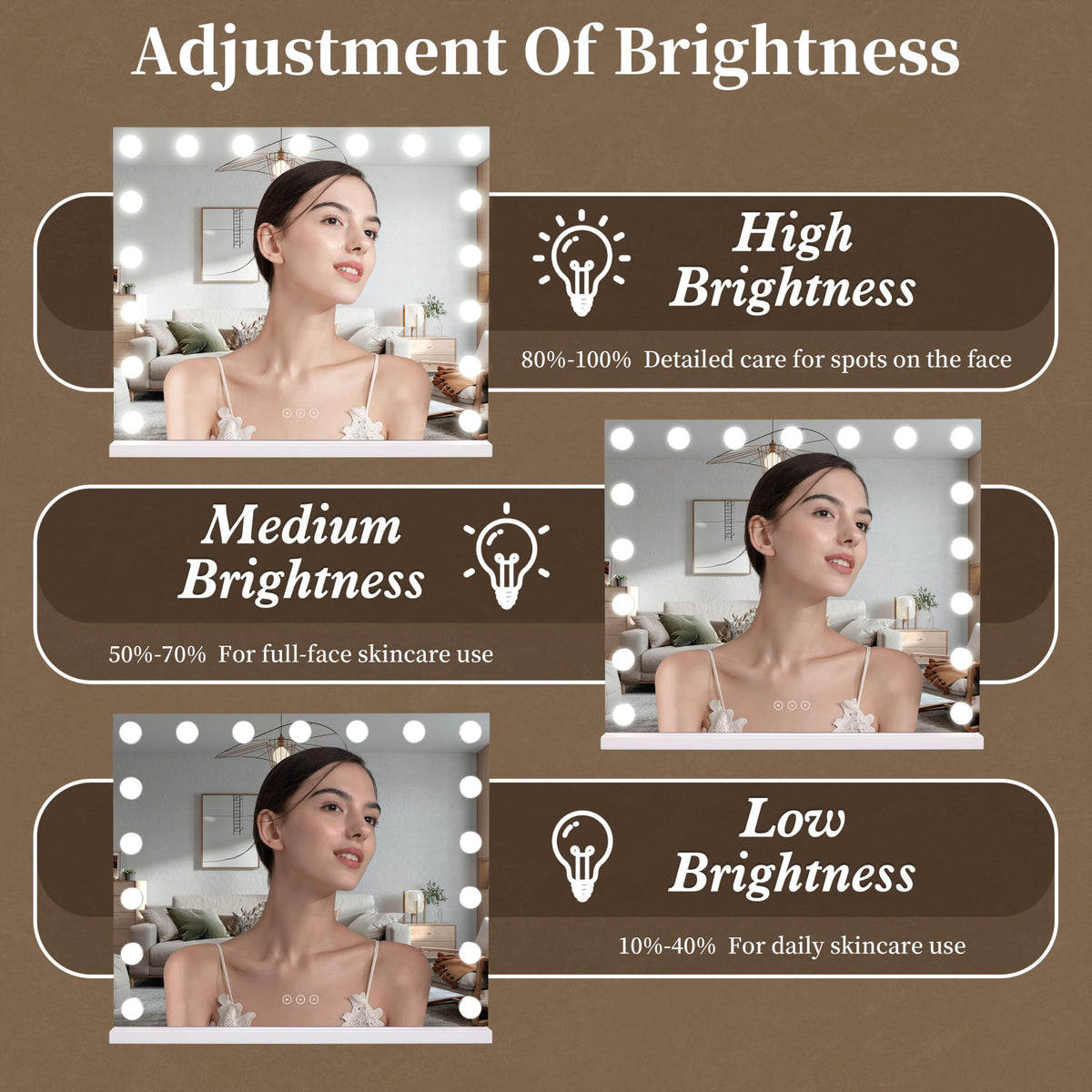 Nusvan Vanity Mirror With Lights,Makeup Mirror With Lights With 17 Dimmable Led Bulbs, 3 Color Lighting Modes Detachable 10X Mag