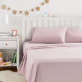 Amazon Basics Kids Soft Easy-Wash Lightweight Microfiber 4-Piece Sheet Set, Full, Light Pink, Solid