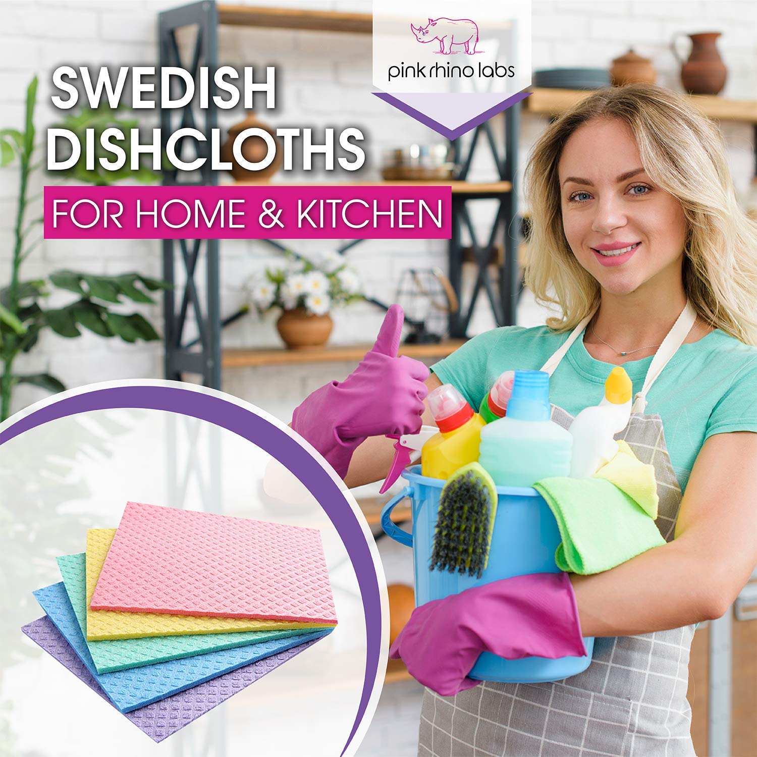 Pink Rhino Labs Swedish Dishcloths For Kitchen - Absorbent Kitchen Towels And Dishcloths Sets - Reusable Paper Towels - Dish Clo