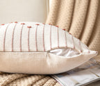 Caflife Boho Throw Pillow Covers 12X20 Set Of 2 Decorative Pillows For Bed, Neutral Pillow Covers Beige With Rust Line Throw Pil