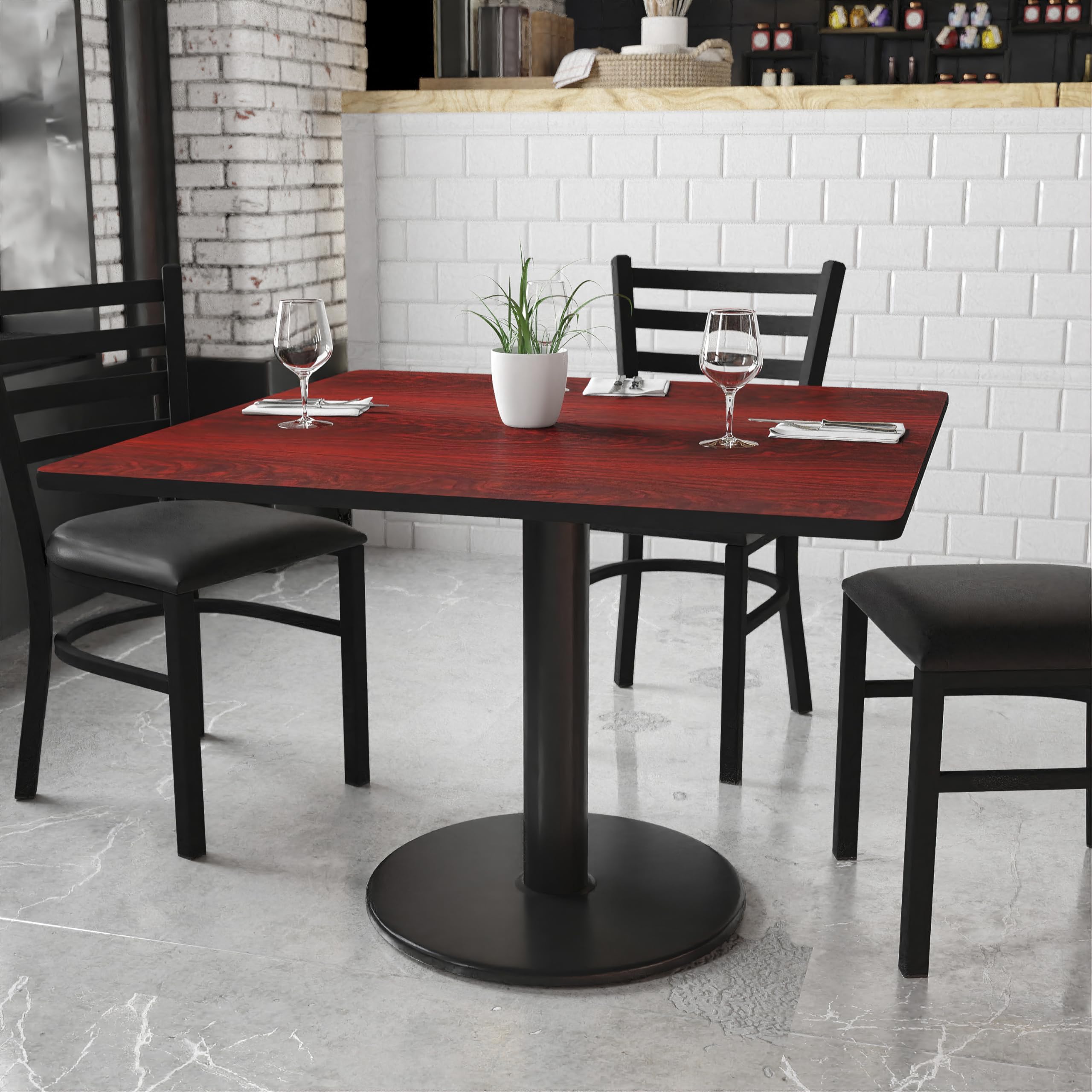 Flash Furniture Graniss 42'' Square Mahogany Laminate Table Top With 24'' Round Table Height Base