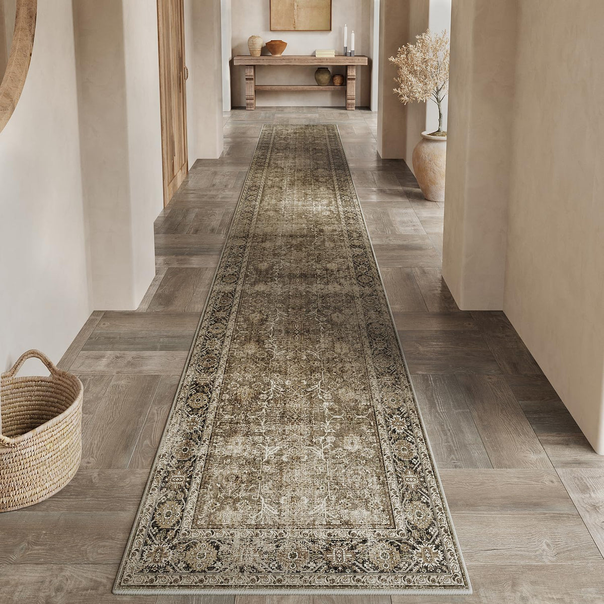 PureCozy Black Runner Rug 3x10 Vintage Area Carpet Hallway Long Indoor Kitchen Washable Living Room Low Pile Traditional Distres