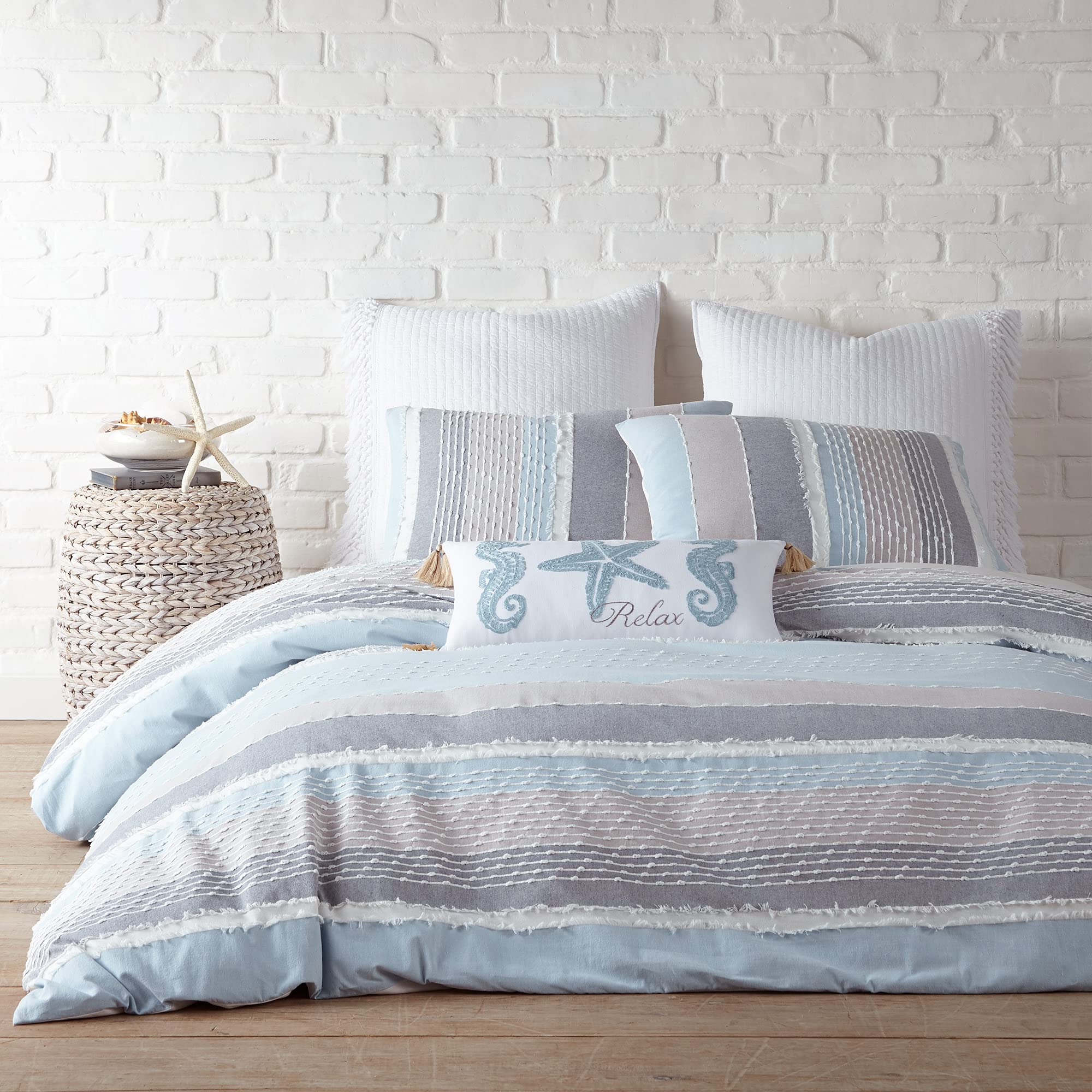 Levtex Home - Santander Comforter Set - Twin Comforter + One Standard Pillow Case - Grey, Chambray, Blue, White - Jacquard - Com