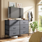 Wlive Dresser For Bedroom With 6 Drawers, Wide Fabric Dresser Tv Stand For 50 Inches Tv, With Metal Frame, Wooden Top, Fabric Storage Dresser For Bedroom, Hallway,Dark Gray