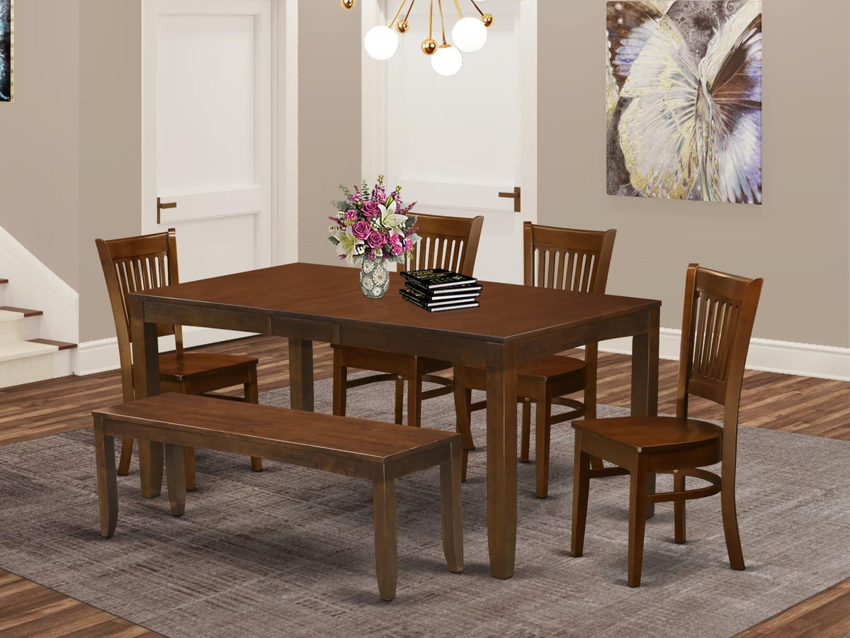 East West Furniture LYVA6-ESP-W Lynfield 6 Piece Kitchen Set Contains a Rectangle Table with Butterfly Leaf and 4 Dining Chairs with a Bench, 36x66 Inch