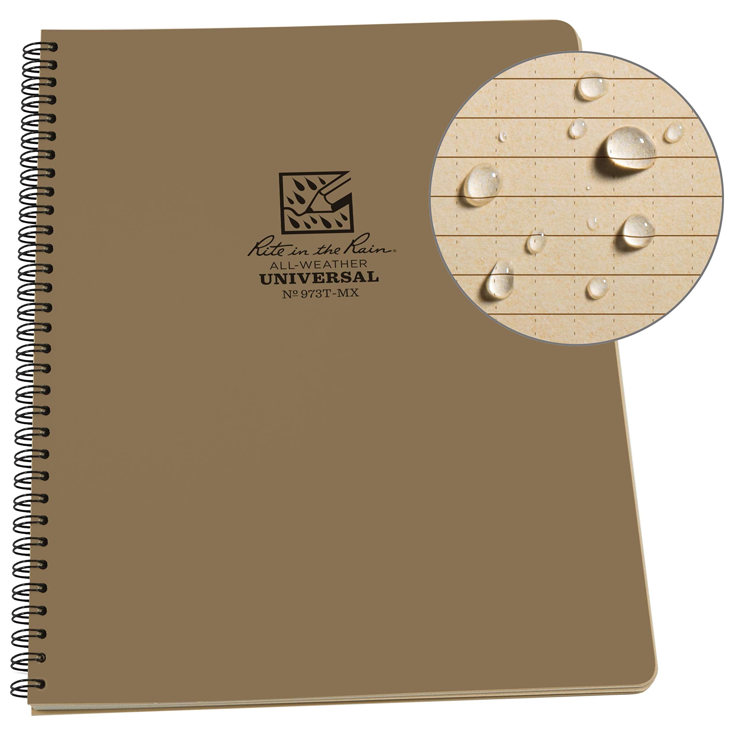 Rite In The Rain Weatherproof Side Spiral Notebook, 8.5' X 11', Tan Cover, Universal Page Pattern (No. 973T-Mx)