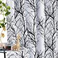 Black White 100% Full Blackout-Curtains 84Inch Long Thermal Insulated Room Darkening Blackout Curtains With Modern Tree Branch P