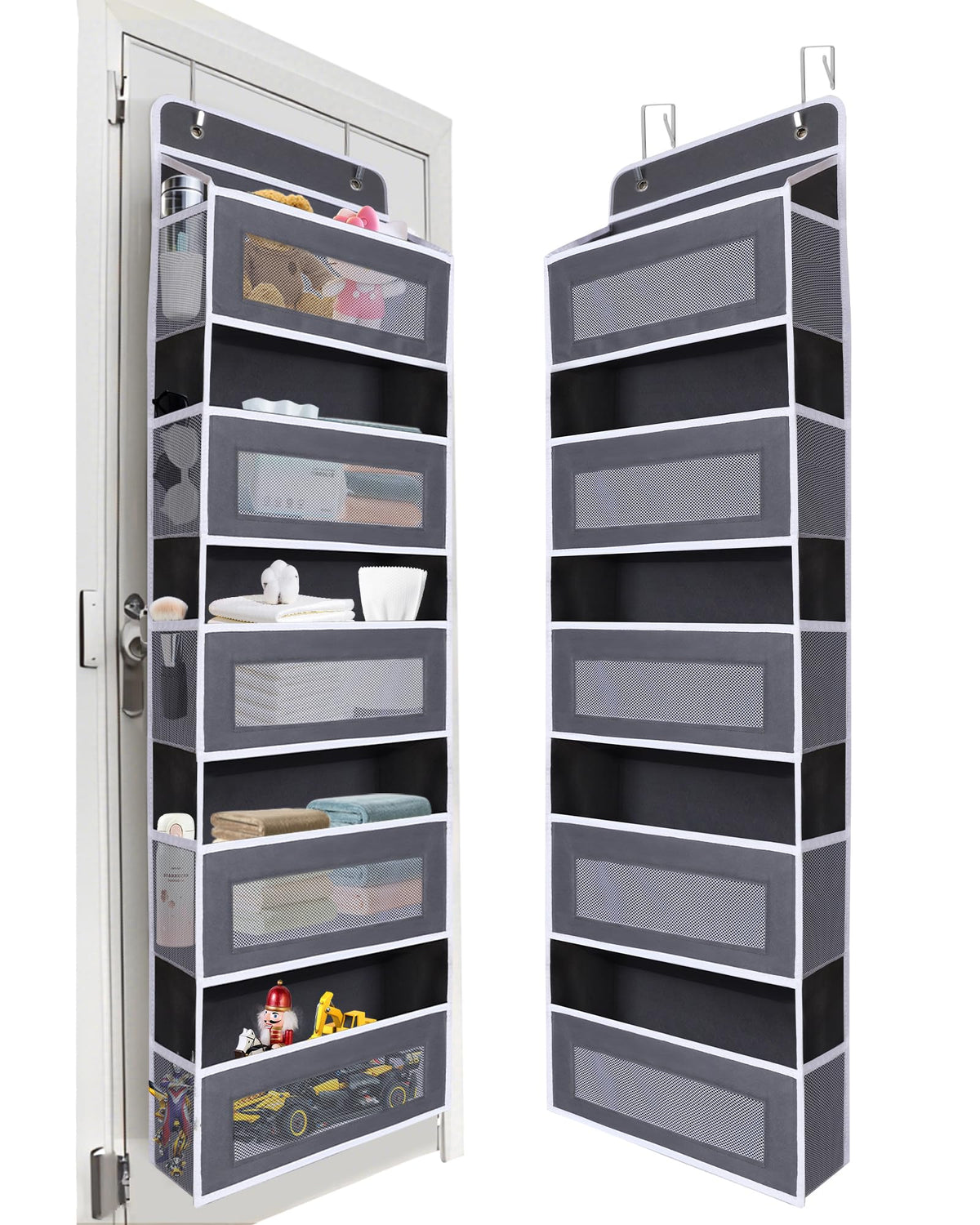 TIDY SAVANT Over The Door Organizer 44LB Capacity with 5 Large Pockets & 10 Mesh Side Pockets, Clear Window Anti-Tilt Hanging St
