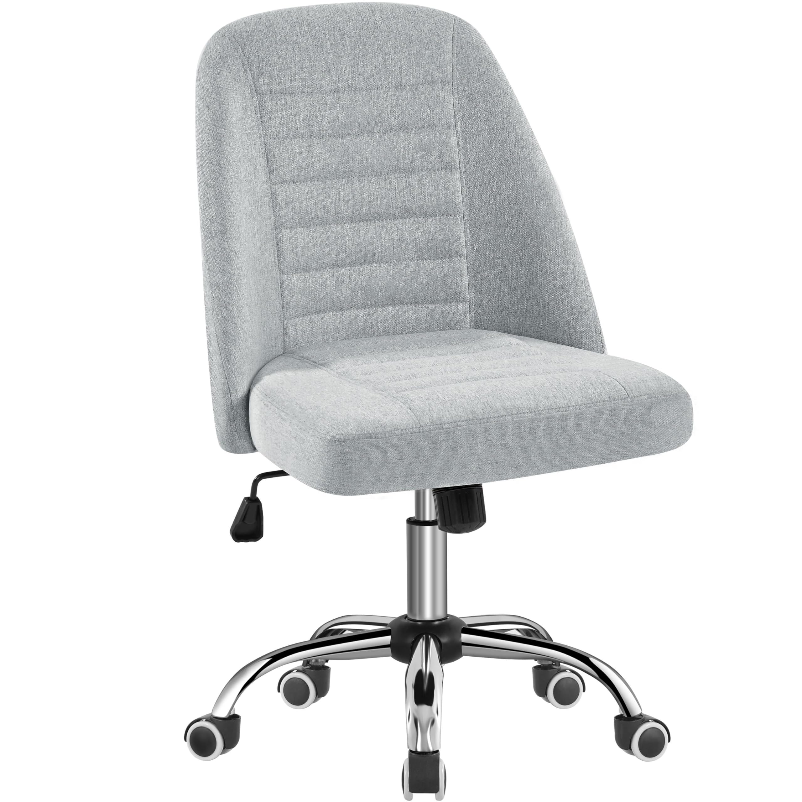 Yaheetech Home Office Desk Chairs, Modern Armless Vanity Chair, Mid Back Desk Chair, Linen Fabric Computer Task Chair with Rolli
