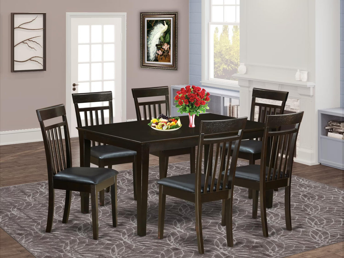East West Furniture CAP7S-CAP-LC 7 Piece Modern Dining Table Set Consist of a Rectangle Wooden Table and 6 Faux Leather Dining Room Chairs, 36x60 Inch, Cappuccino