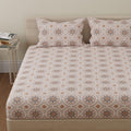 Huesland By Ahmedabad Cotton 144 Tc Double King Size Bedsheet Cotton With 2 Pillow Covers | Mandala | Orange | 108 X 108 Inches