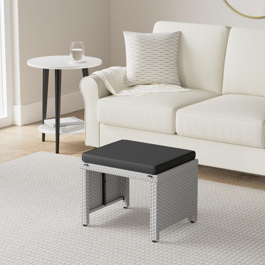 Best Choice Products Set Of 2 Wicker Ottomans, Multipurpose Outdoor Furniture For Patio, Backyard, Additional Seating, Footrest, Side Table W/Removable Cushions, Steel Frame - Gray/Black