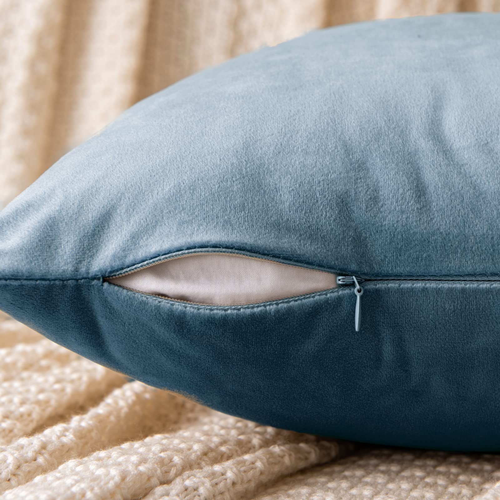 Emema Pack Of 2 Velvet Pillow Covers Decorative Square Pillowcase Soft Solid Cushion Case For Sofa Bedroom Car 16X16 Inch Light