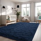 Larhom Extra Large Fluffy Shag Area Rug For Living Room, 8X10 Ft Navy Blue Fuzzy Plush Rugs For Bedroom, Kids Girls Boys Room, N