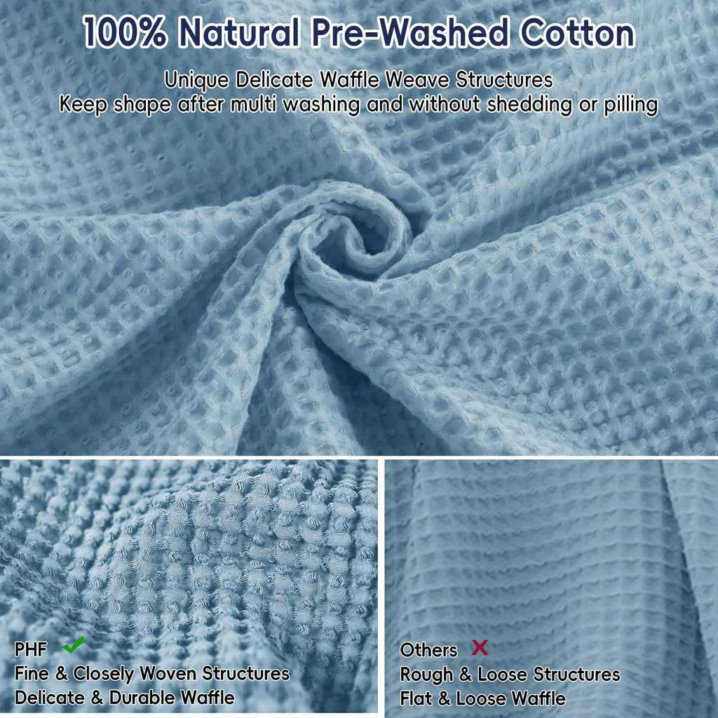 Phf 100% Cotton Waffle Weave Blanket Oversized King Size 120'X 120'- Lightweight Washed Soft Breathable Huge Blanket- Extra Large Big Blanket For Couch Bed Sofa- Aesthetic Home Decoration - Dusty Blue