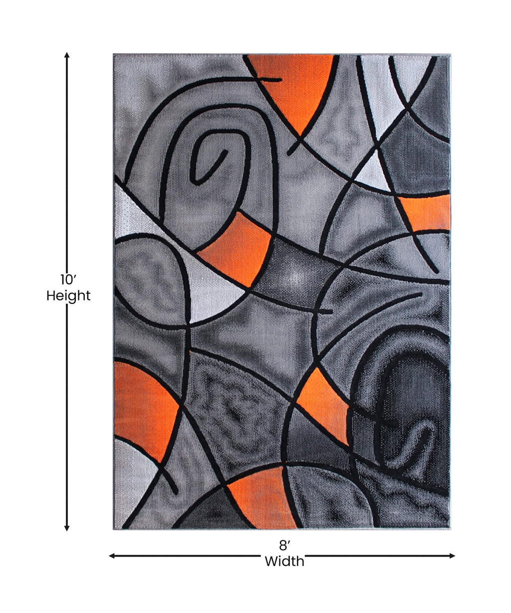 Flash Furniture Jubilee Collection Abstract Area Rug - Colorfast Orange Olefin Rug - 8' X 10' Area Rug - Jute Backing - Living Room, Bedroom, & Family Room