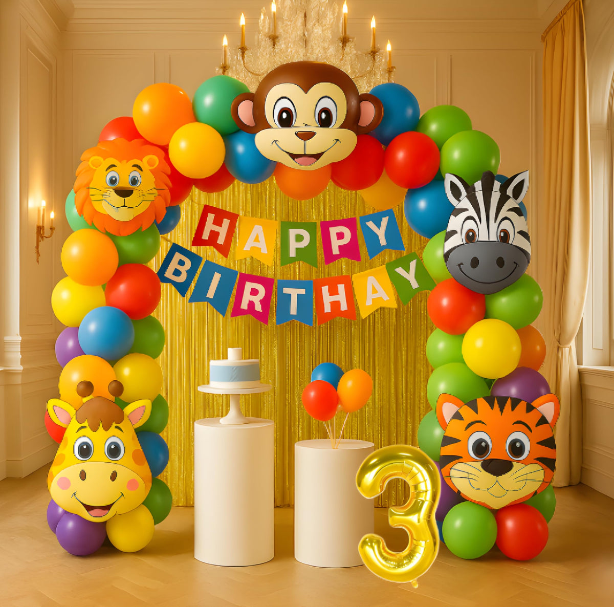 GROOVY DUDZ 41Pcs Jungle Theme 3rd Birth day Decorations for Boys  Wild three Safari Party Supplies Kit with Balloons, Banner, 
