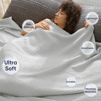 Phf Ultra Soft Waffle Weave Throw Blanket 50'X 60'- Washed Lightweight Breathable Cozy Woven Blanket For Bed - Aesthetic Decor For Couch Bedding Sofa Home Car - Light Grey
