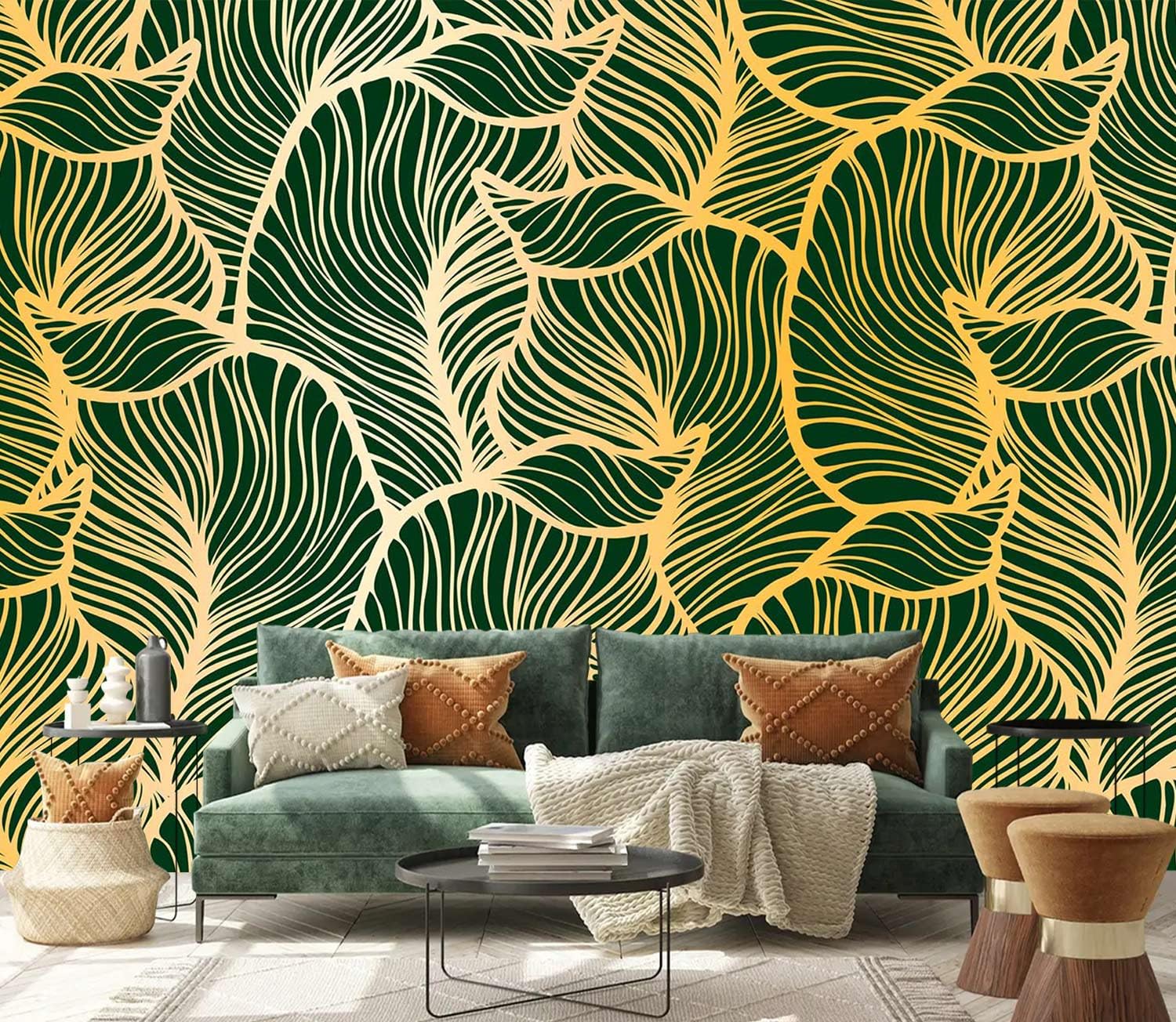 PYFFYP- Tropical Golden Banana Leaf self-Adhesive Wallpaper Mural for Bedroom