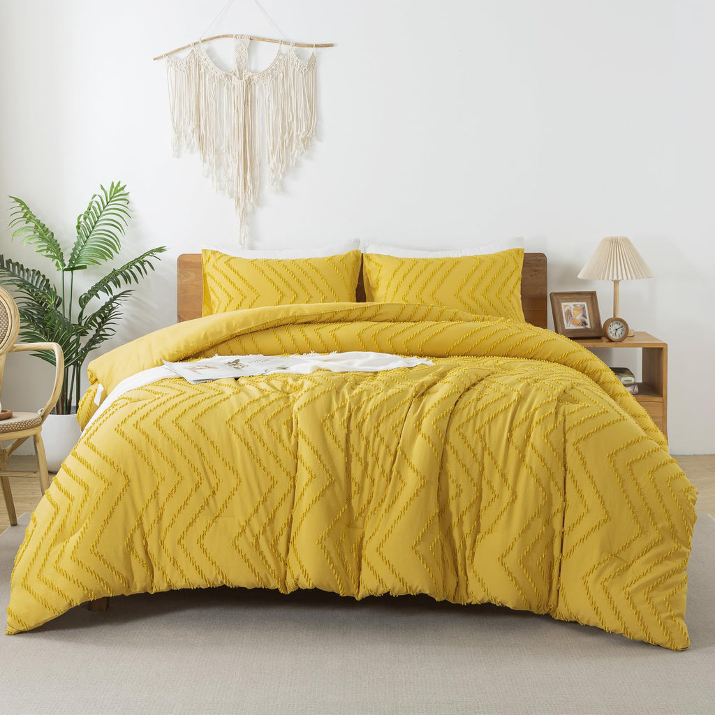 Litanika Mustard Yellow King Comforter Set, 3 Pieces Lightweight Tufted Bedding Sets, Down Alternative Comforter Fluffy Bed Set